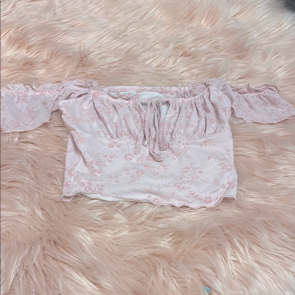 SHEIN Light Pink Floral Off-Shoulder Blouse